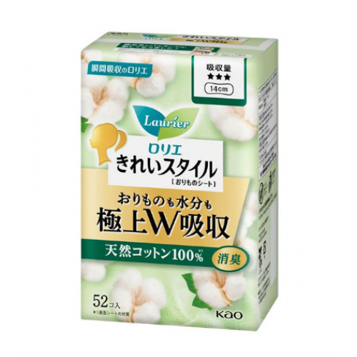 KAO花王 laurier乐而雅 W双重快速吸收100%天然棉消臭无香卫生巾 14cm*52枚