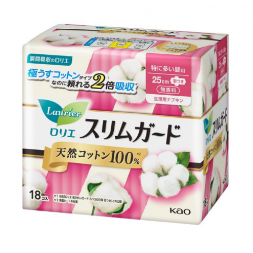 KAO花王 laurier乐而雅 S系列超薄100%天然棉瞬吸无香日用卫生巾 25cm*18枚
