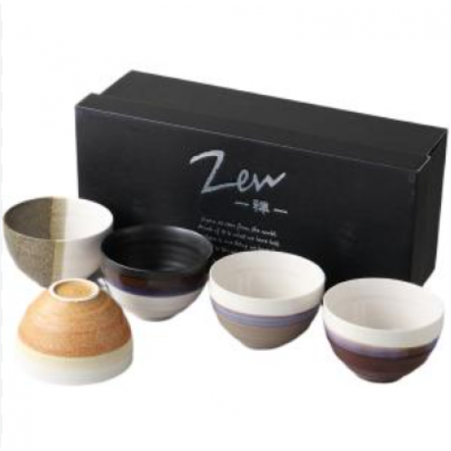 Zen禅 日本制 美浓烧陶制茶杯套装 大地色 φ10.5cm*H7cm 五件套 礼盒装