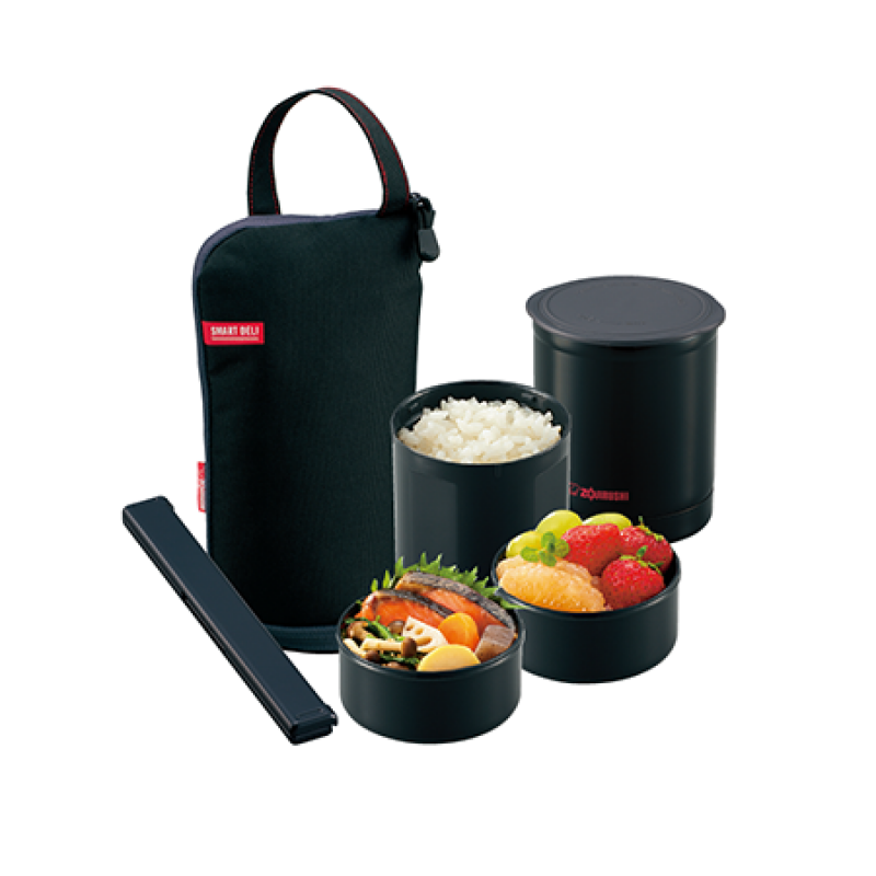 ZOJIRUSHI Lunch Box Termico SZ-JB02-BA: Contenitore Isolante In Acciaio Inox Con 3 Ciotole E Borsa Trasformabile In Tappetino